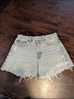 Agolde Light Wash Distressed Jean Shorts